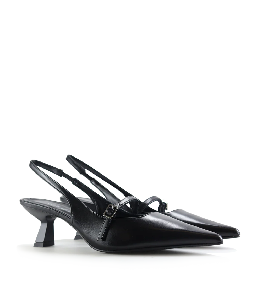Elina 50 slingback stiletter, sort læder - Image 4