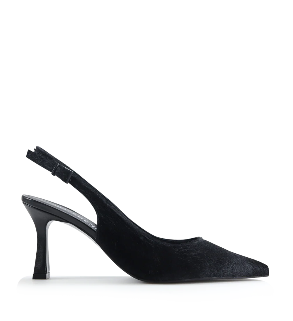 Emilia low 70 slingback stiletter, sort ko pels