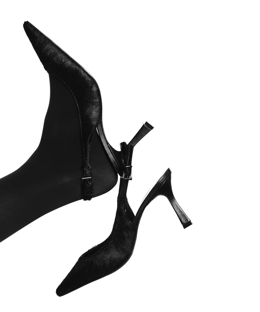 Emilia low 70 slingback stiletter, sort ko pels - Image 3