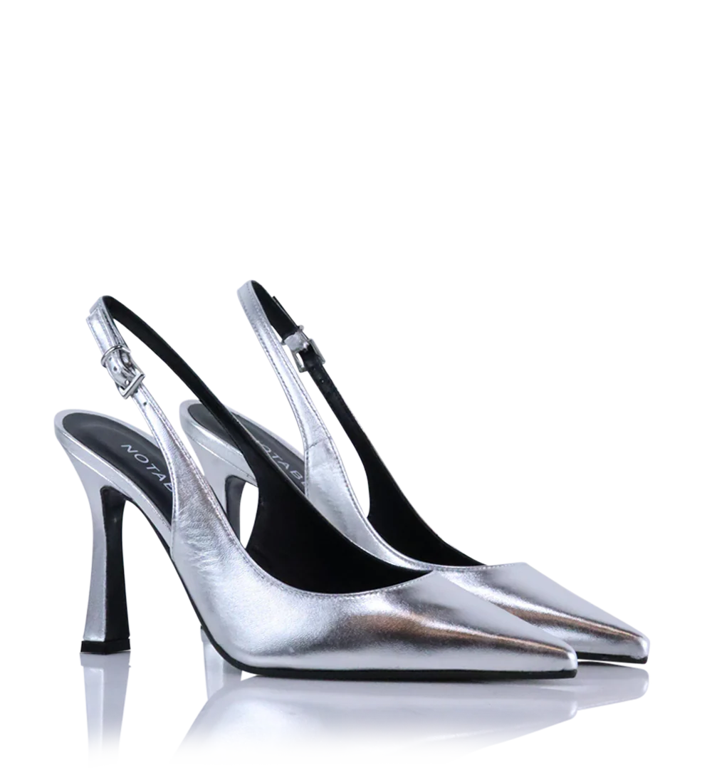 Emilia 90 slingback stiletter, sølv læder - Image 3