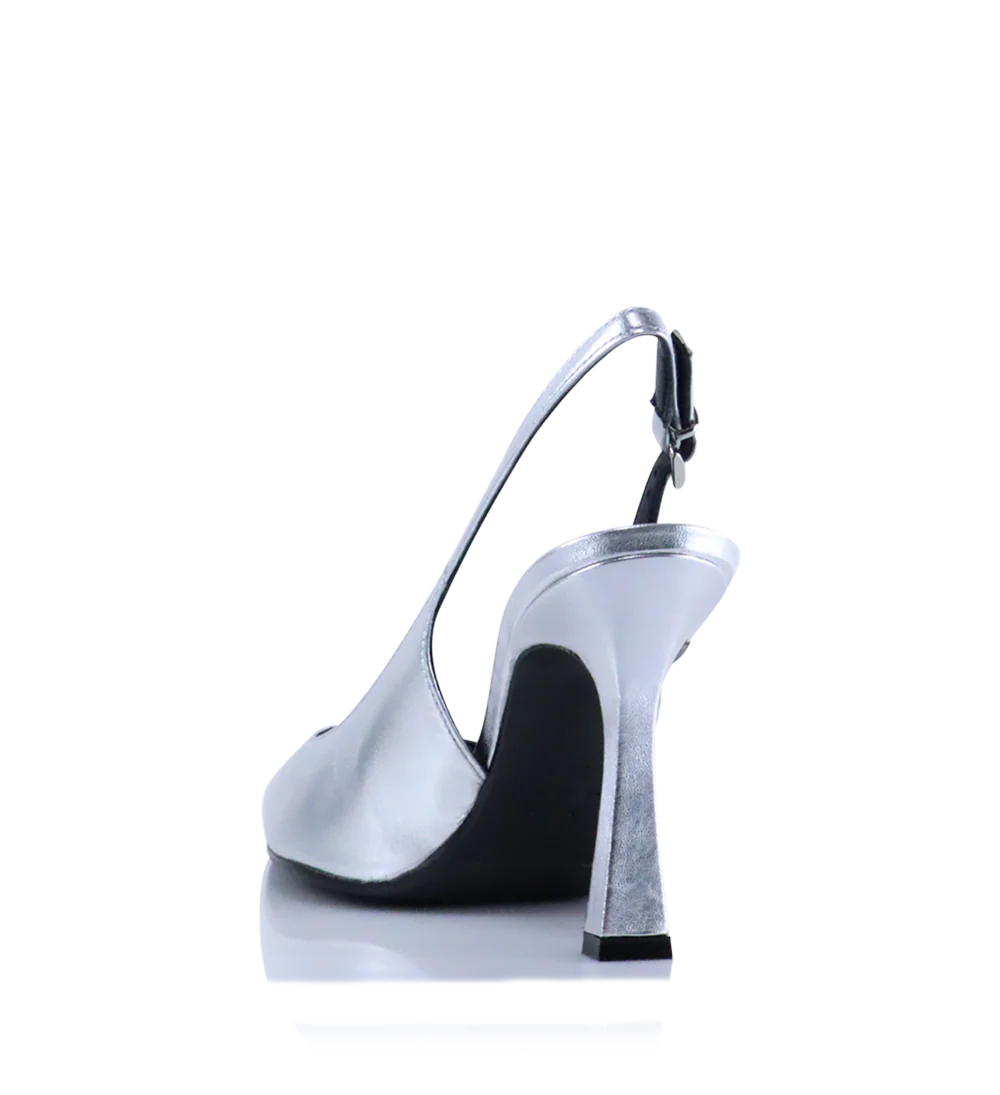 Emilia 90 slingback stiletter, sølv læder - Image 4