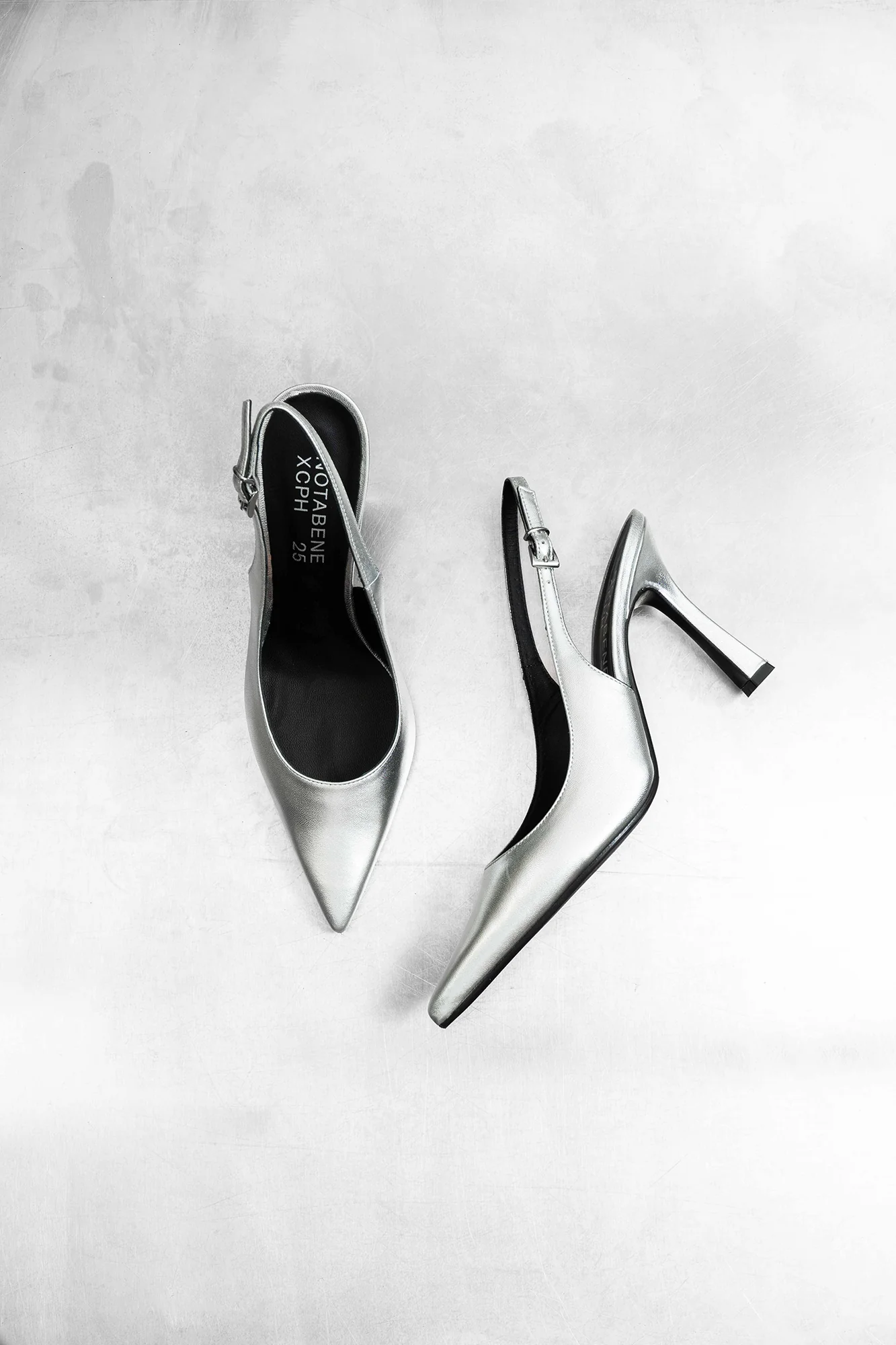 Emilia 90 slingback stiletter, sølv læder - Image 5
