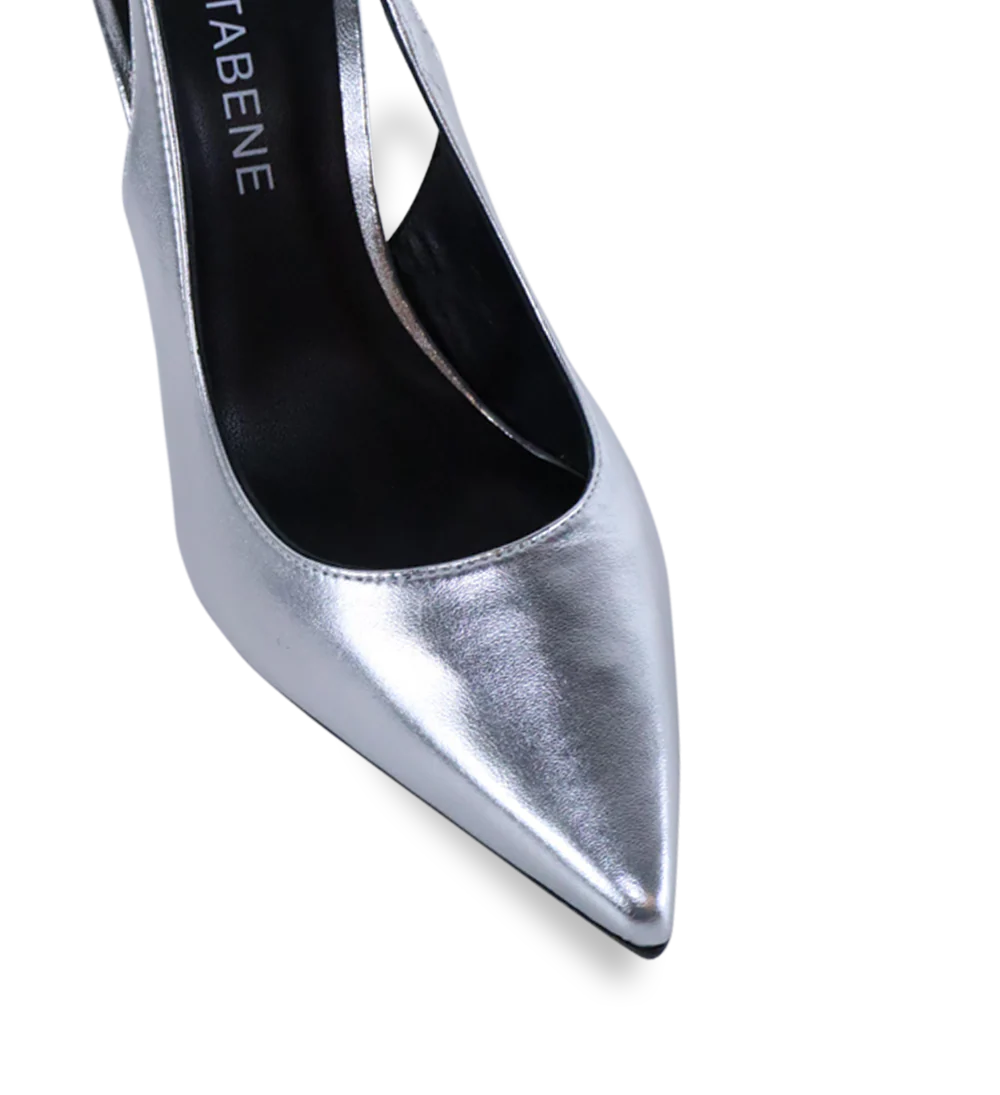 Emilia 90 slingback stiletter, sølv læder - Image 7