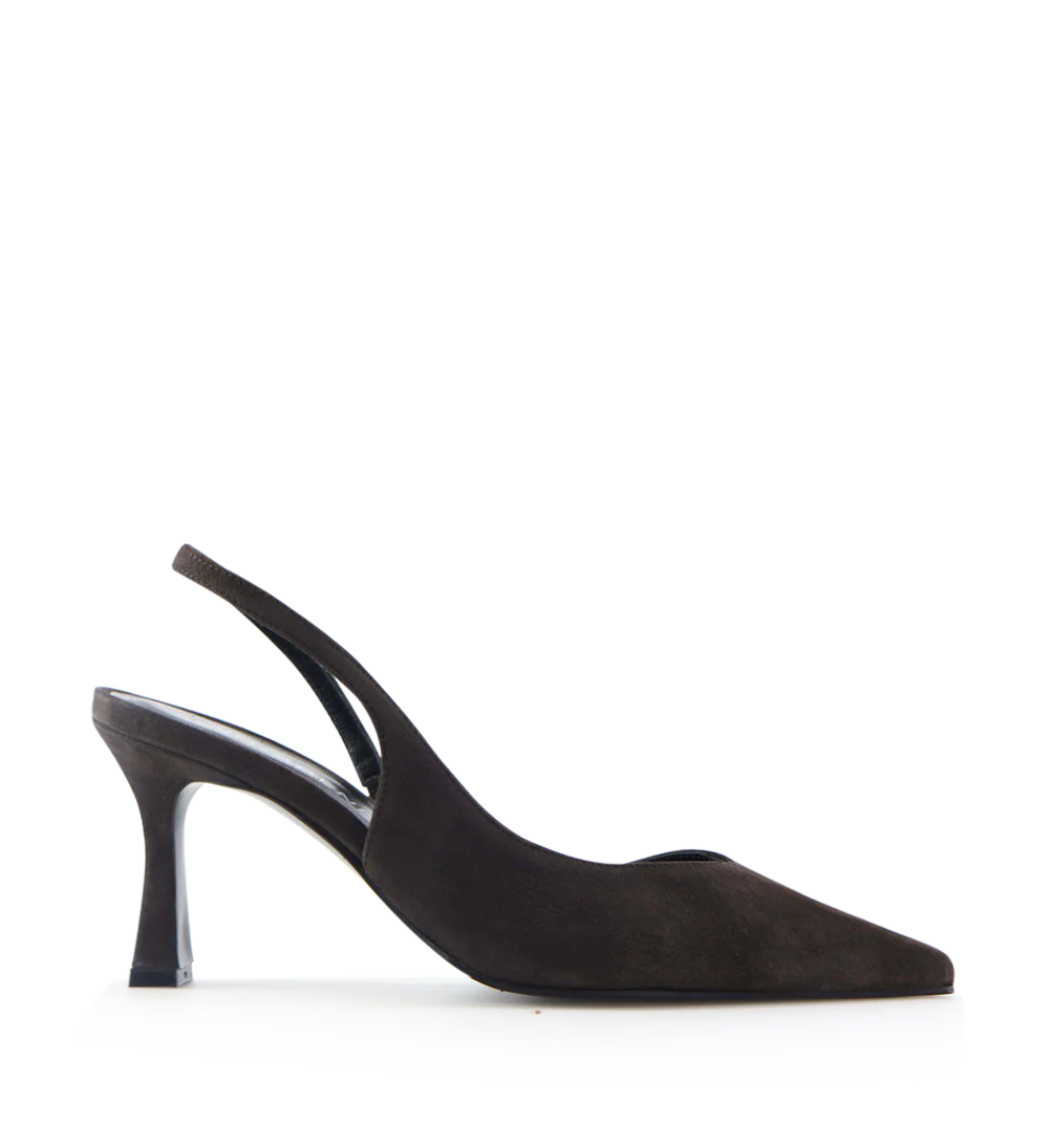 Emira 70 slingback stiletter, mørkebrun ruskind
