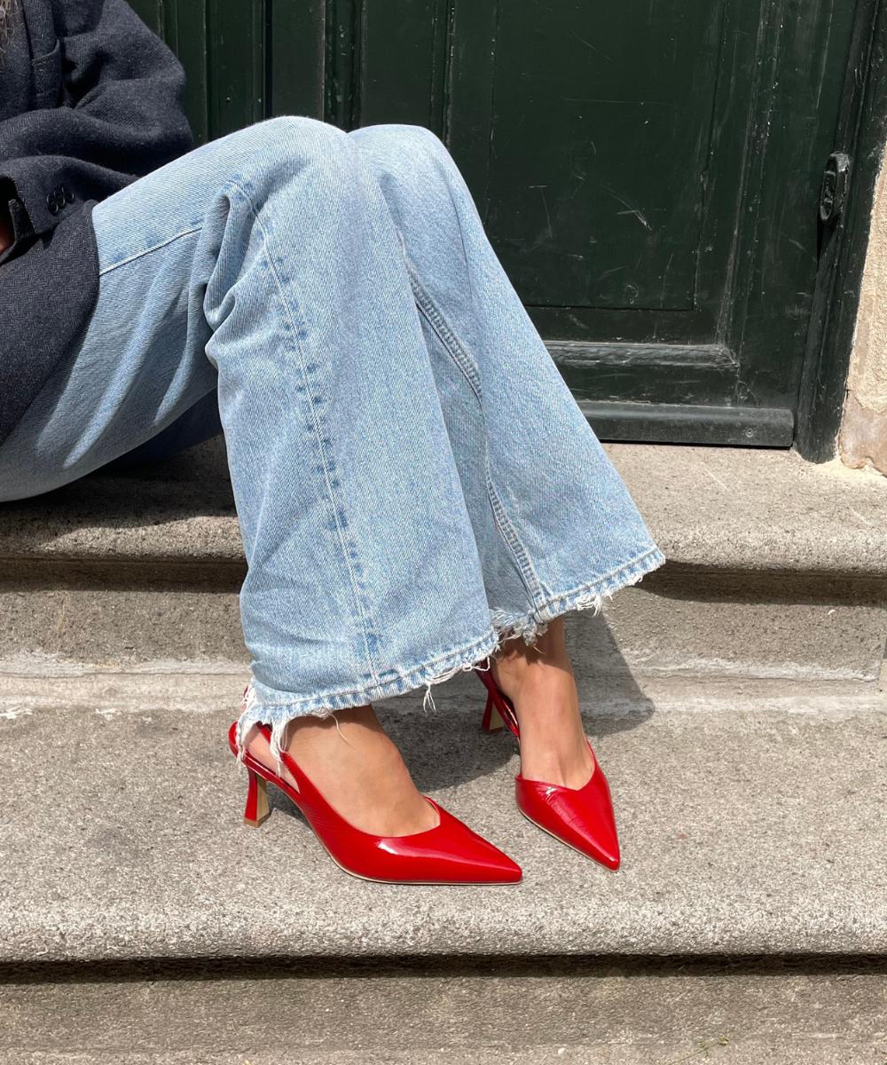 Emira 70 slingback stiletter, rød lak - Image 2
