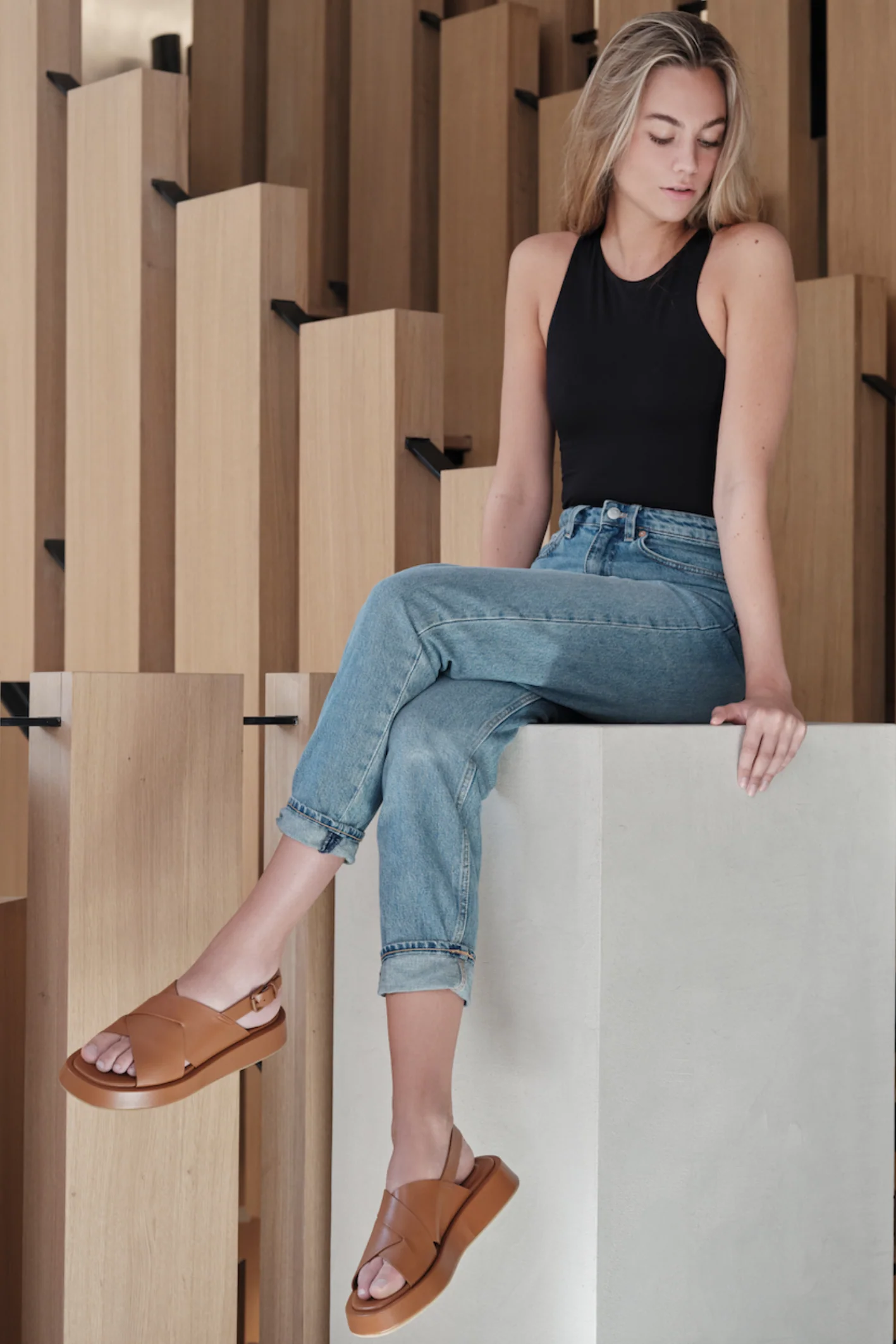 Tine sandaler, tan læder - Image 2